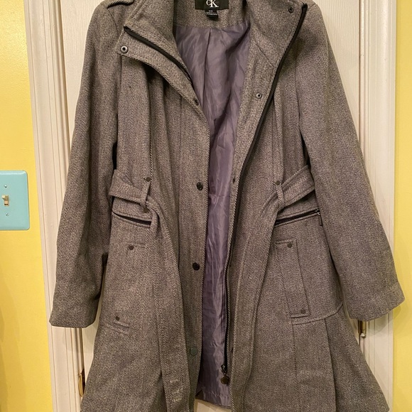 Gray Calvin Klein Wool Blend Belted Coat Medium - Picture 7 of 7
